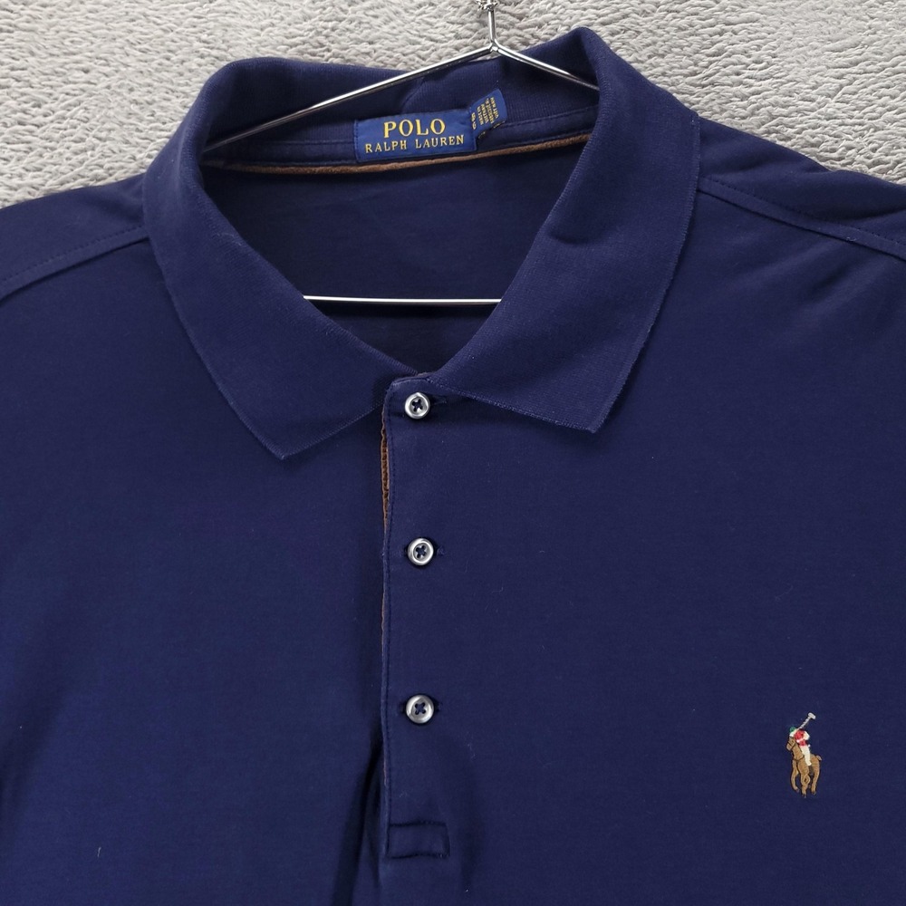 Polo Ralph Lauren Polo Shirt Mens 3XB Big Blue Solid Pony Logo Long Sleeve Knit